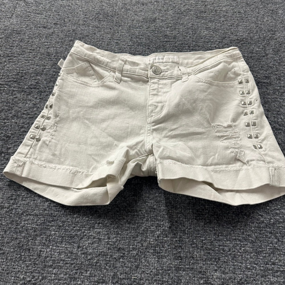 Rock & Republic Shorts Womens Size 6 White Bumpershoot Studded Distressed Denim